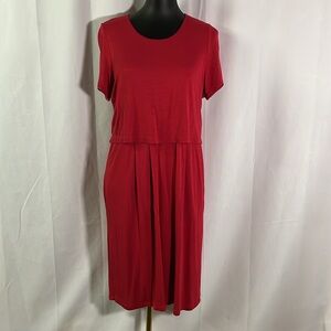 J. Jill Red Knit Faux Layered Short Sleeve Midi Dress